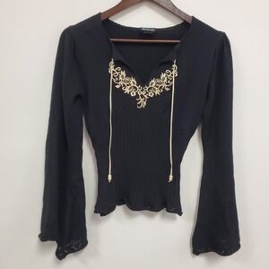 Coolwear Womens Flare Sleeve Embroidered Fairy Grunge Sweater Size S Witchy